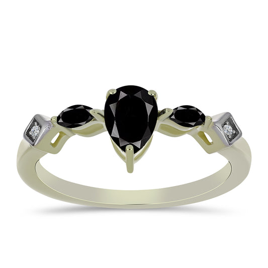 Pozlacený Stříbrný Prsten s Černým Suwarským Onyxem a Bílým Topazem