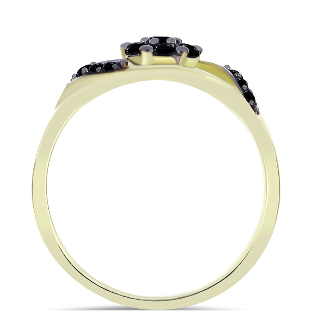 Pozlacené Stříbro 925/1000 - Prsten s Černým Suwarským Onyxem - Karátové číslo: 0.42. přibližná hmotnost: 2.1 gramů