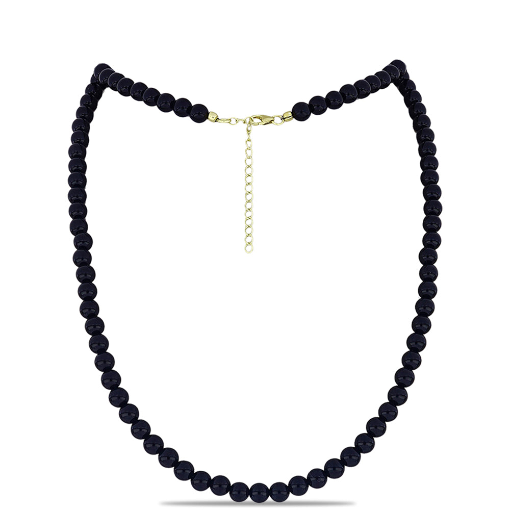 Pozlacené Stříbro 925/1000 - Náhrdelník s Černým Suwarským Onyxem - Karátové číslo: 120.58. přibližná hmotnost: 25.13 gramů