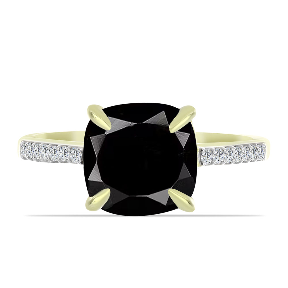 Pozlacený Stříbrný Prsten s Černým Suwarským Onyxem a Bílým Topazem