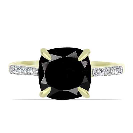 Pozlacený Stříbrný Prsten s Černým Suwarským Onyxem a Bílým Topazem