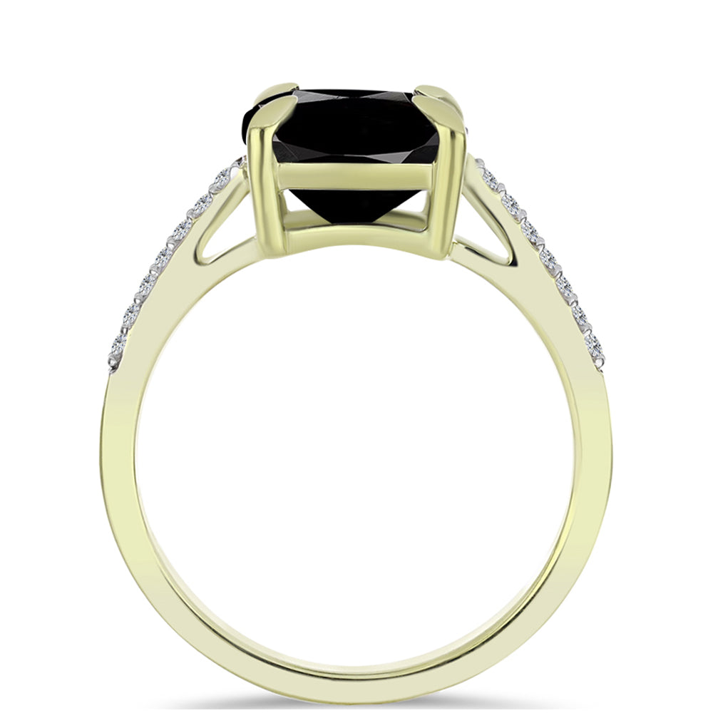 Pozlacený Stříbrný Prsten s Černým Suwarským Onyxem a Bílým Topazem