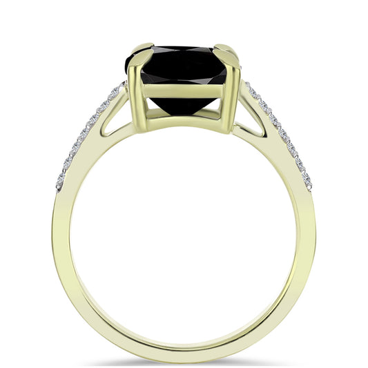 Pozlacený Stříbrný Prsten s Černým Suwarským Onyxem a Bílým Topazem