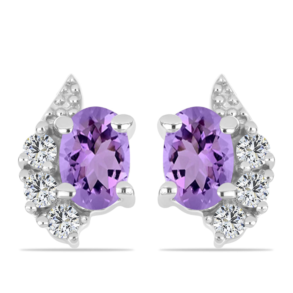 Stříbro 925/1000 - Náušnice s Rose de France Ametystem a Bílým Topazem - Karátové číslo: 1.05. přibližná hmotnost: 1.95 gramů