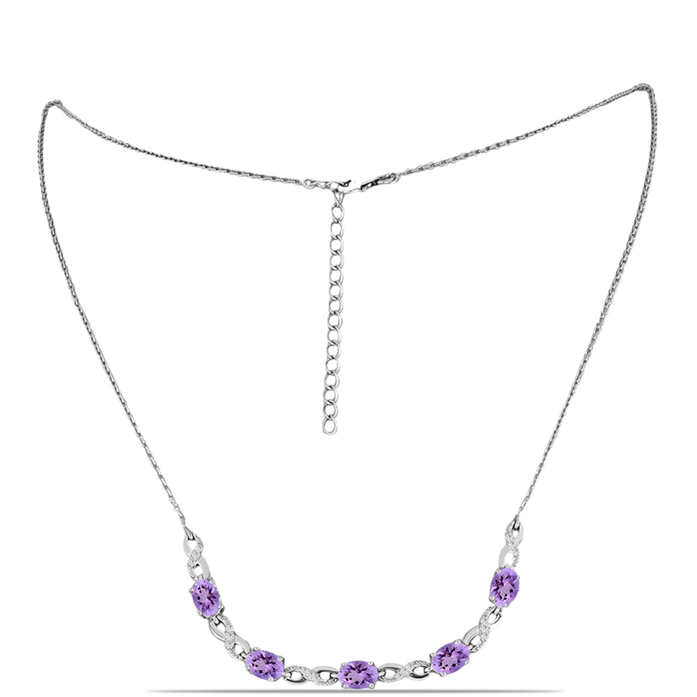 Stříbro 925/1000 Náhrdelník s Rose de France Ametystem a Bílým Topazem - Karátové číslo: 3.48. přibližná hmotnost: 7.26 gramů