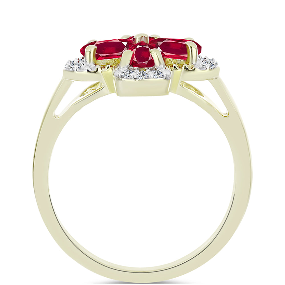 Pozlacené Stříbro 925/1000 - Prsten s Madagaskarským Rubínem a Bílým Topazem - Karátové číslo: 1.41. přibližná hmotnost: 2.97 gramů