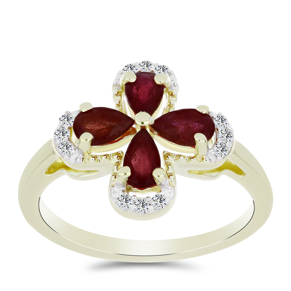 Pozlacené Stříbro 925/1000 - Prsten s Madagaskarským Rubínem a Bílým Topazem - Karátové číslo: 1.41. přibližná hmotnost: 2.97 gramů