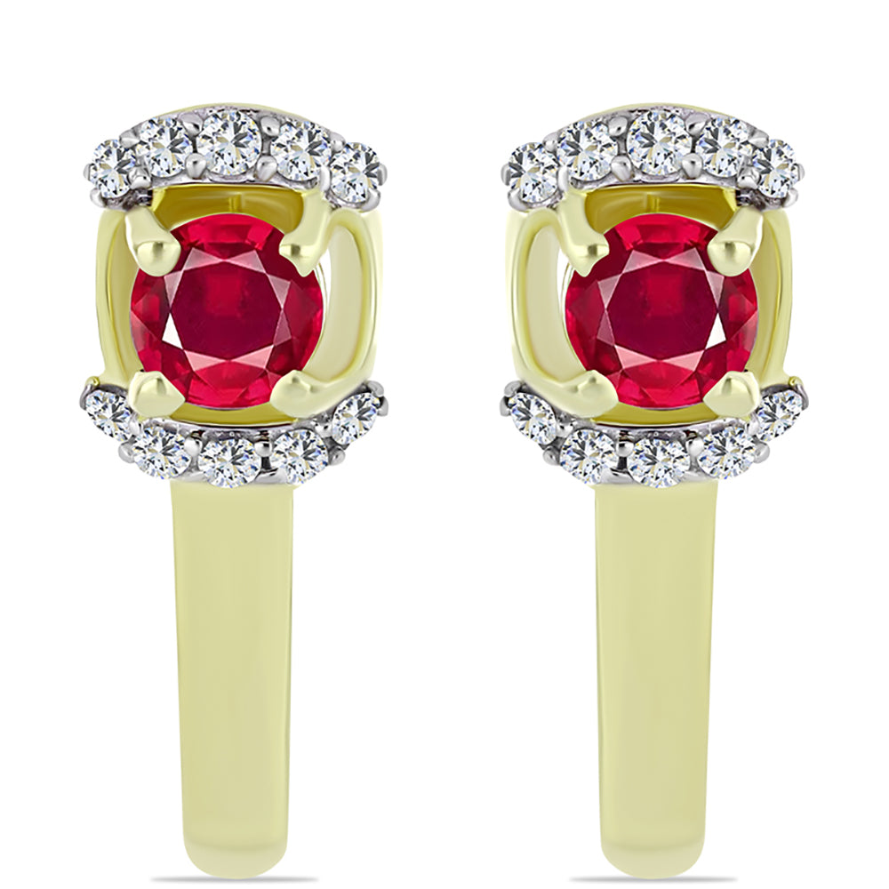 Pozlacené Stříbro 925/1000 - Náušnice s Madagaskarským Rubínem a Bílým Topazem - Karátové číslo: 0.87. přibližná hmotnost: 4.54 gramů 1 