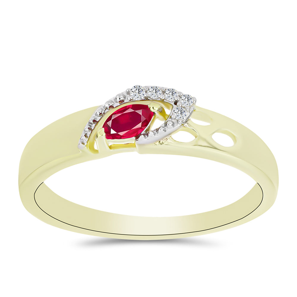 Pozlacené Stříbro 925/1000 - Prsten s Madagaskarským Rubínem a Bílým Topazem - Karátové číslo: 0.26. přibližná hmotnost: 2.66 gramů