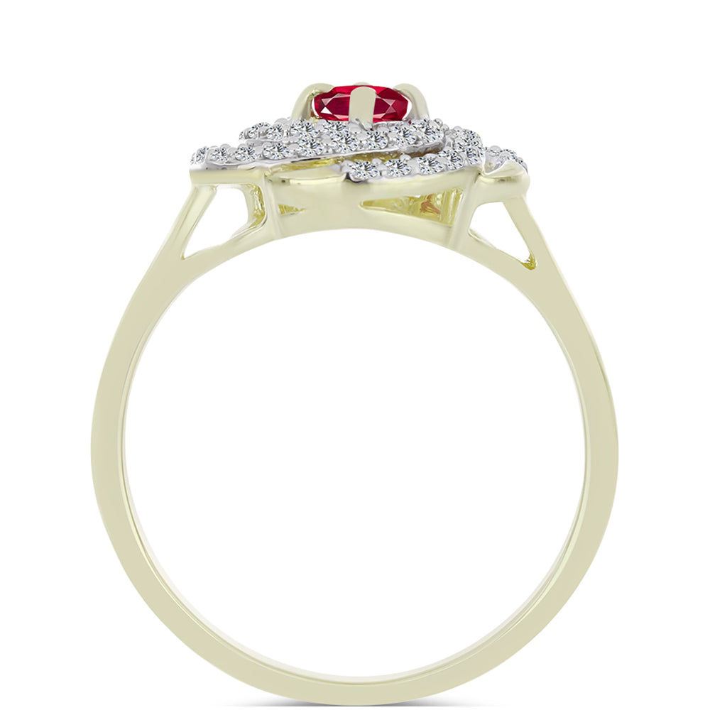 Pozlacené Stříbro 925/1000 - Prsten s Madagaskarským Rubínem a Bílým Topazem - Karátové číslo: 0.75. přibližná hmotnost: 3.11 gramů 2 