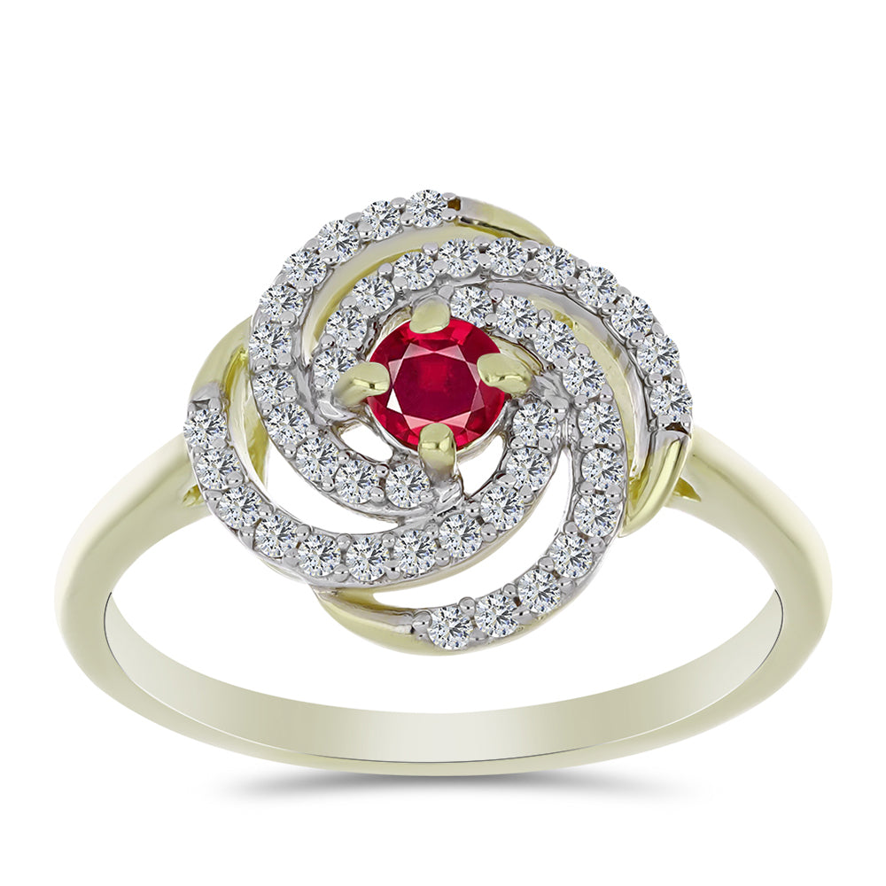 Pozlacené Stříbro 925/1000 - Prsten s Madagaskarským Rubínem a Bílým Topazem - Karátové číslo: 0.75. přibližná hmotnost: 3.11 gramů 3 