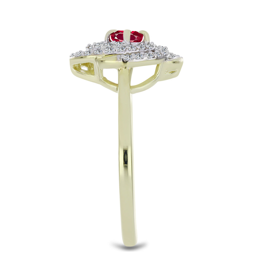 Pozlacené Stříbro 925/1000 - Prsten s Madagaskarským Rubínem a Bílým Topazem - Karátové číslo: 0.75. přibližná hmotnost: 3.11 gramů 4 