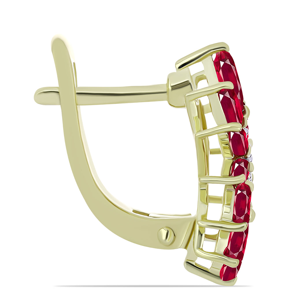 Pozlacené stříbro 925/1000 Náušnice s Madagaskarským Rubínem a Bílým Topazem - Karátové číslo: 3.11. přibližná hmotnost: 4.81 gramů 2 
