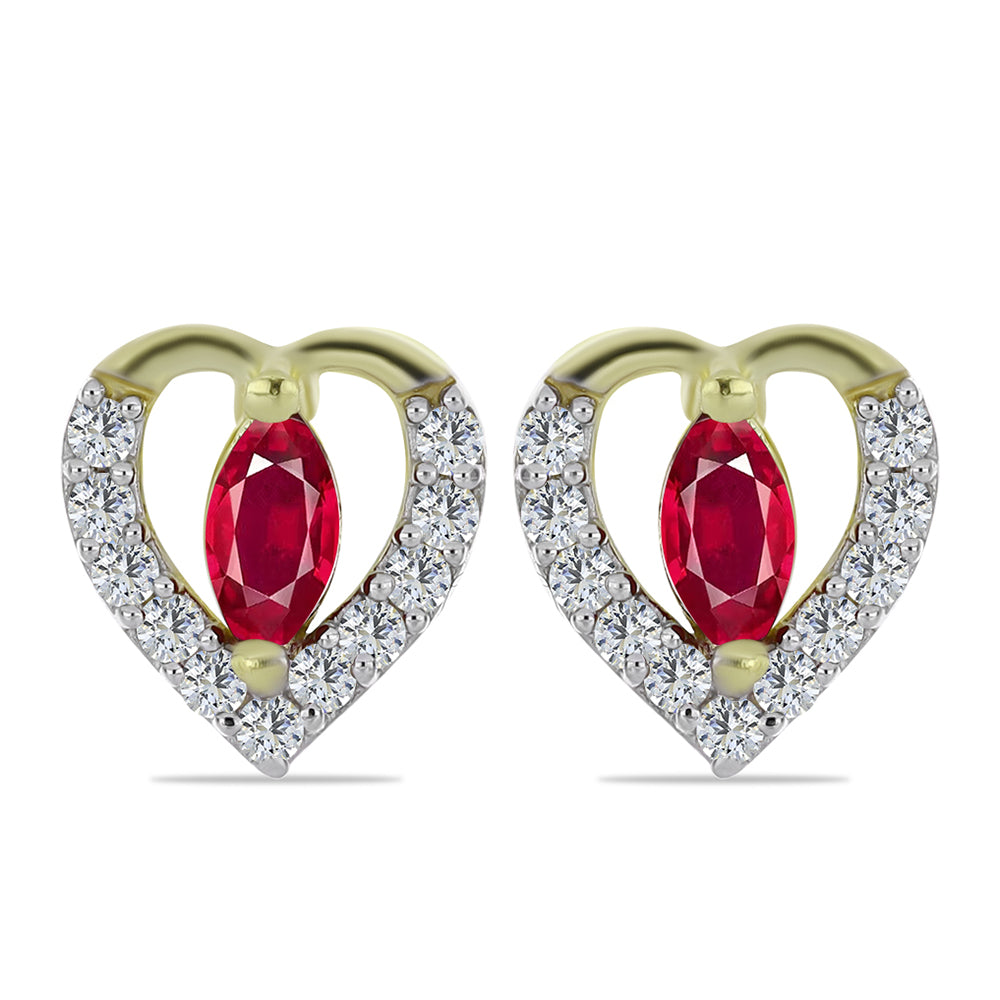 Pozlacené Stříbro 925/1000 - Náušnice s Madagaskarským Rubínem a Bílým Topazem - Karátové číslo: 0.6. přibližná hmotnost: 1.54 gramů 1 