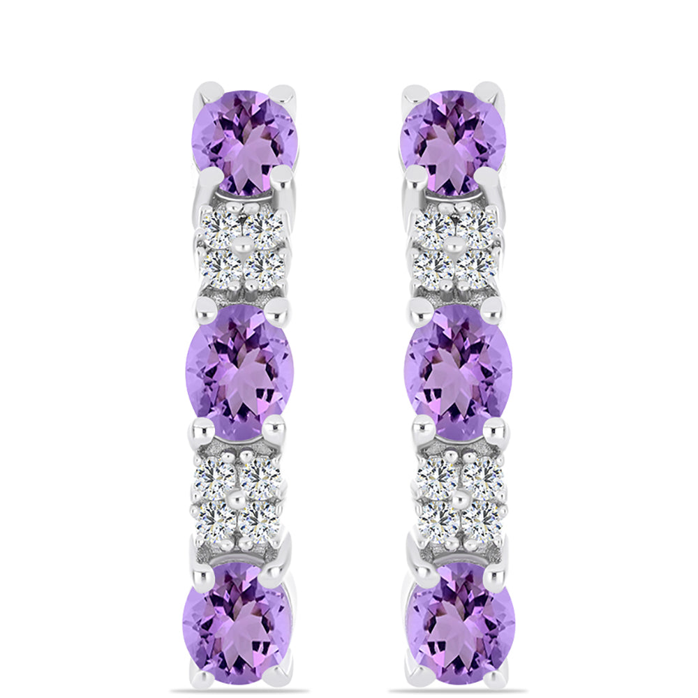 Stříbrné Náušnice s Rose de France Ametystem a Bílým Topazem 1 
