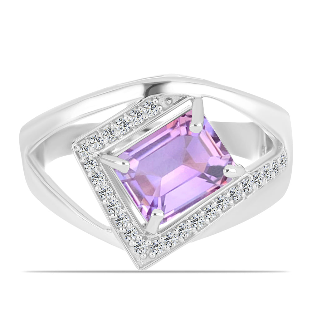 925 / 1000 Sterlingové Stříbro Prsten s Rose de France Ametystem a Bílým Topazem 1 