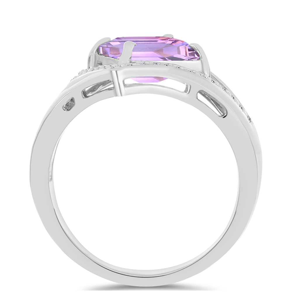 925 / 1000 Sterlingové Stříbro Prsten s Rose de France Ametystem a Bílým Topazem