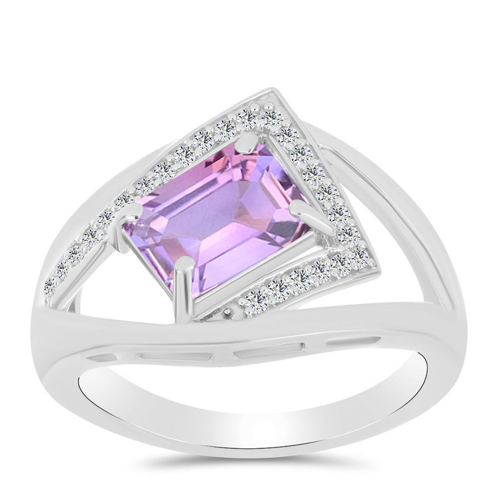 925 / 1000 Sterlingové Stříbro Prsten s Rose de France Ametystem a Bílým Topazem 3 