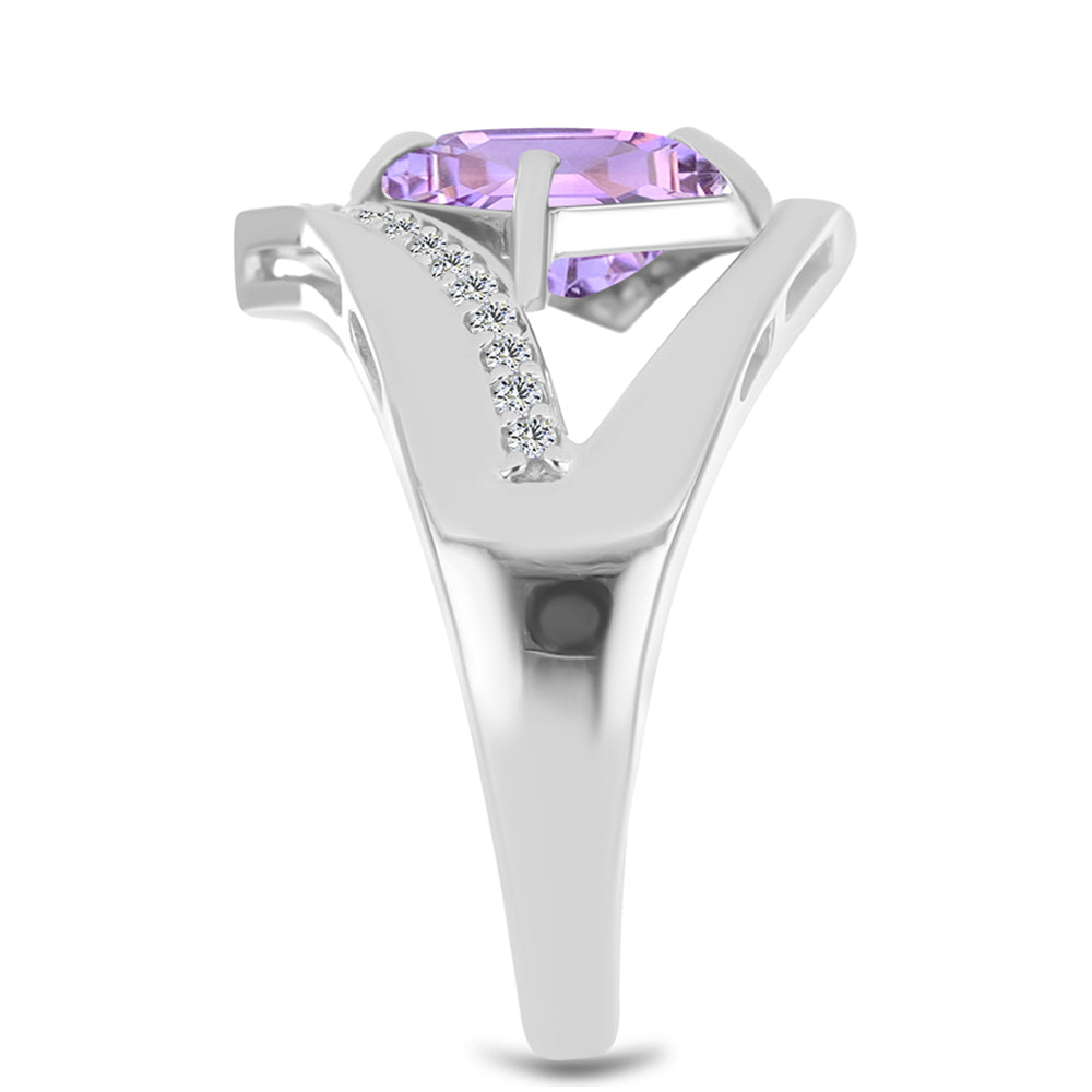 925 / 1000 Sterlingové Stříbro Prsten s Rose de France Ametystem a Bílým Topazem 4 