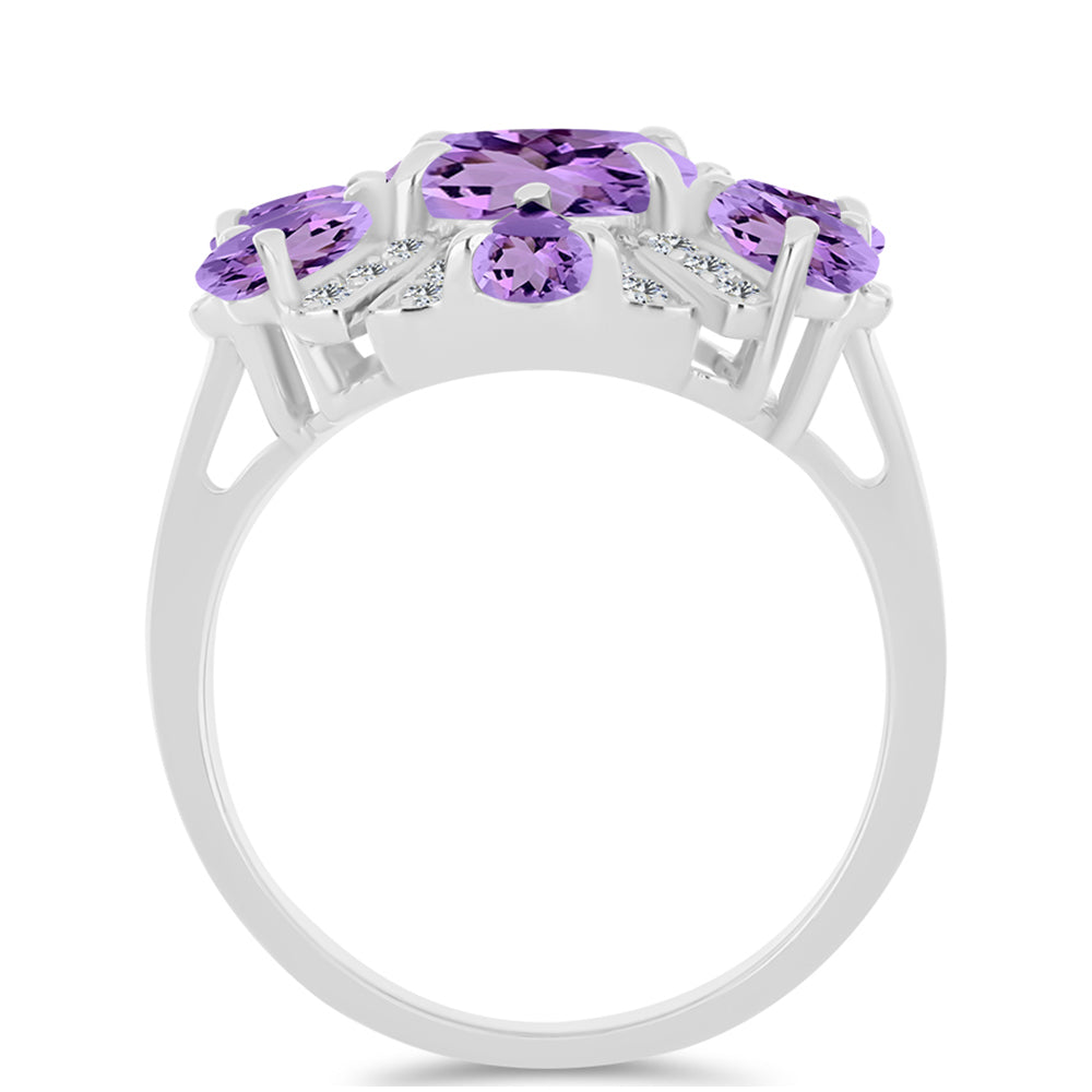 Stříbro 925/1000 - Prsten s Rose de France Ametystem a Bílým Topazem - Karátové číslo: 3.91. přibližná hmotnost: 5.26 gramů