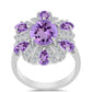 Stříbro 925/1000 - Prsten s Rose de France Ametystem a Bílým Topazem - Karátové číslo: 3.91. přibližná hmotnost: 5.26 gramů