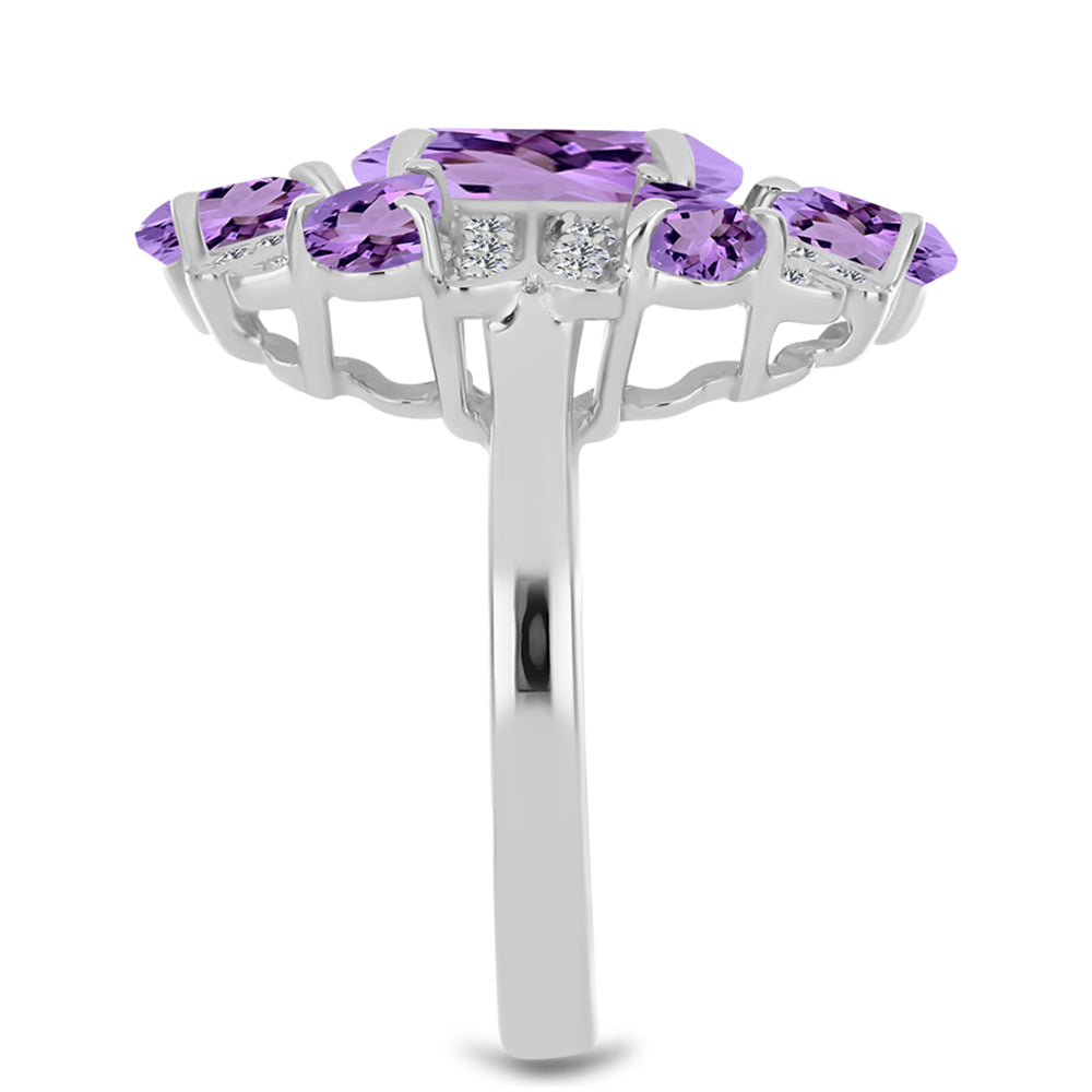 Stříbro 925/1000 - Prsten s Rose de France Ametystem a Bílým Topazem - Karátové číslo: 3.91. přibližná hmotnost: 5.26 gramů 4 