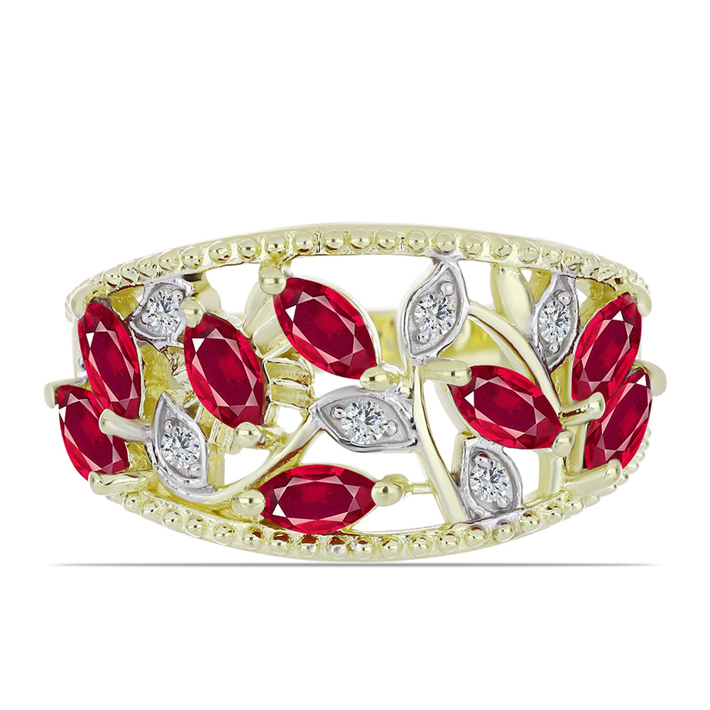 Pozlacené Stříbro 925/1000 - Prsten s Madagaskarským Rubínem a Bílým Topazem - Karátové číslo: 1.93. přibližná hmotnost: 5.18 gramů 1 