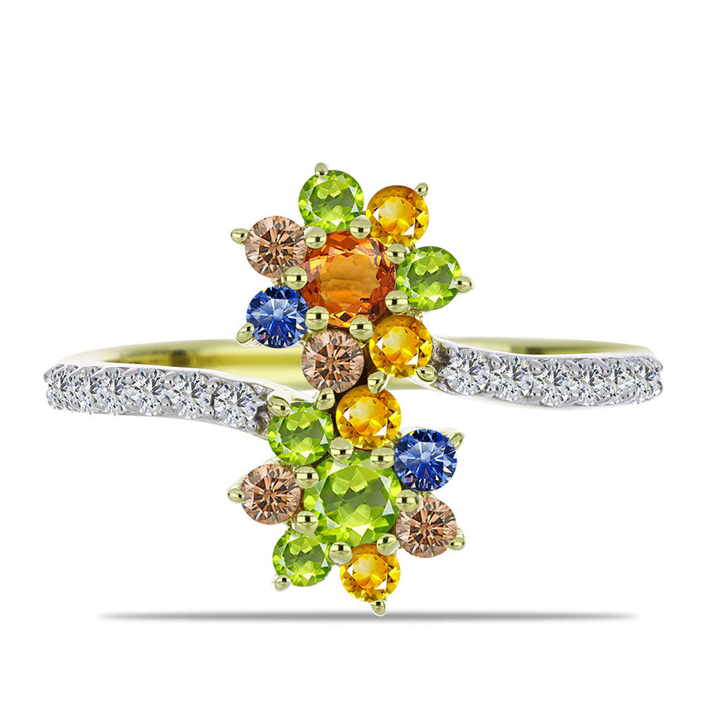 Pozlacený Stříbrný Prsten s Roseberským Duhovým Safírem a Bílým Topazem 1 