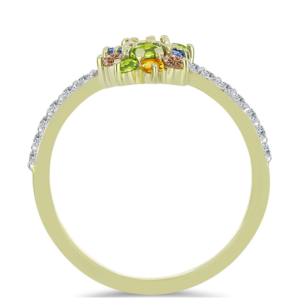 Pozlacený Stříbrný Prsten s Roseberským Duhovým Safírem a Bílým Topazem