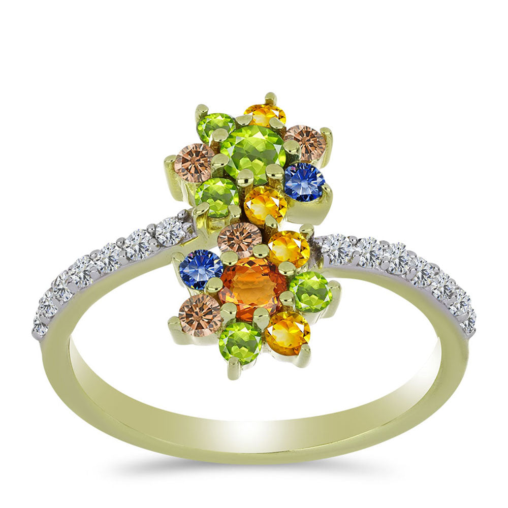 Pozlacený Stříbrný Prsten s Roseberským Duhovým Safírem a Bílým Topazem 3 