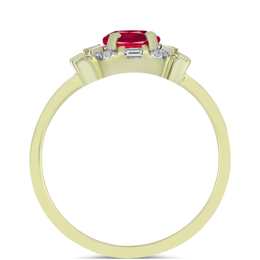 Pozlacené Stříbro 925/1000 - Prsten s Madagaskarským Rubínem a Bílým Zirkonem - Karátové číslo: 2.03. přibližná hmotnost: 2.85 gramů