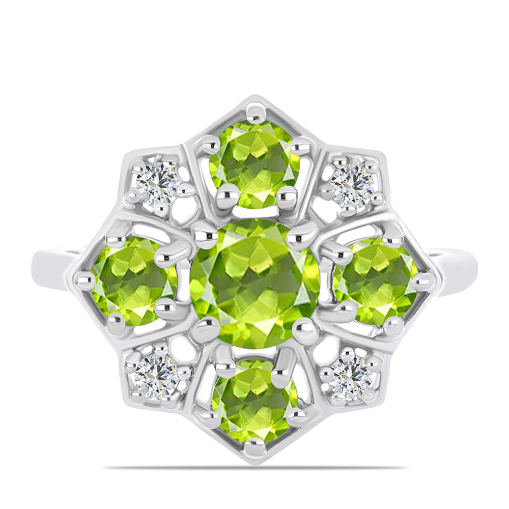 Stříbro 925/1000 Prsten s Čchang-pajským Peridotem a Bílým Topazem - Karátové číslo: 2.13. přibližná hmotnost: 3.93 gramů 1 