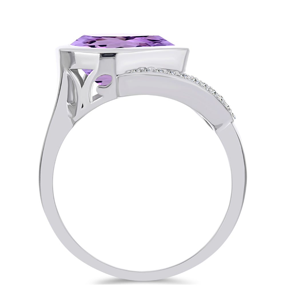 Stříbro 925/1000 - Prsten s Rose de France Ametystem a Bílým Topazem - Karátové číslo: 4.15. přibližná hmotnost: 5.92 gramů 2 