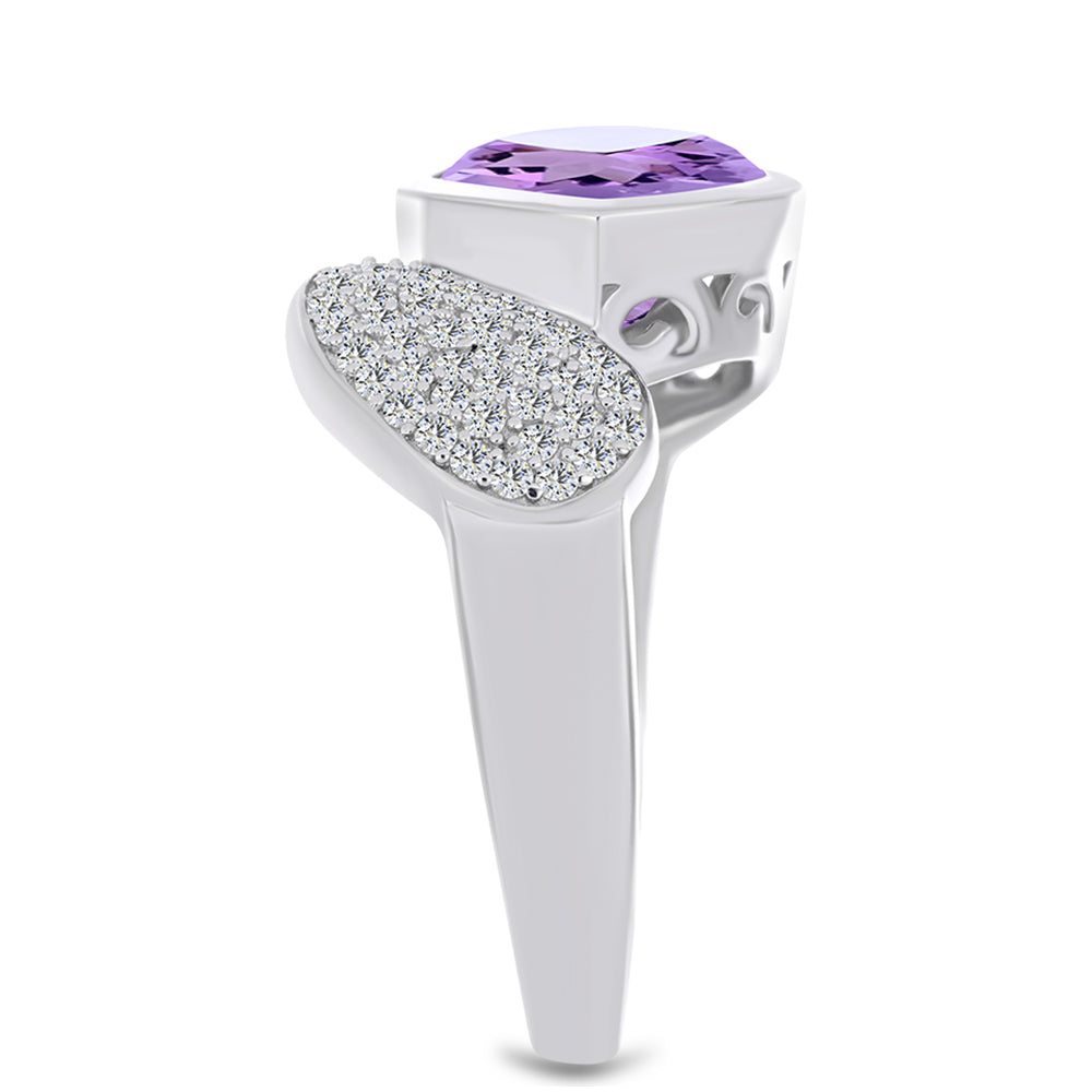 Stříbro 925/1000 - Prsten s Rose de France Ametystem a Bílým Topazem - Karátové číslo: 4.15. přibližná hmotnost: 5.92 gramů 4 