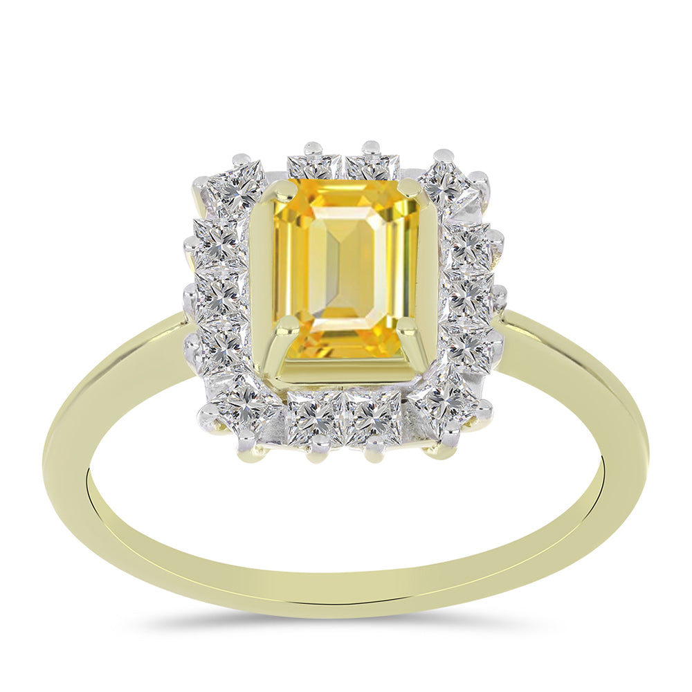 Pozlacené Stříbro 925/1000 - Prsten s Roseberským Žlutým Safírem a Bílým Topazem - Karátové číslo: 2.11. přibližná hmotnost: 3.14 gramů