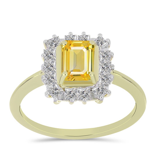 Pozlacené Stříbro 925/1000 - Prsten s Roseberským Žlutým Safírem a Bílým Topazem - Karátové číslo: 2.11. přibližná hmotnost: 3.14 gramů