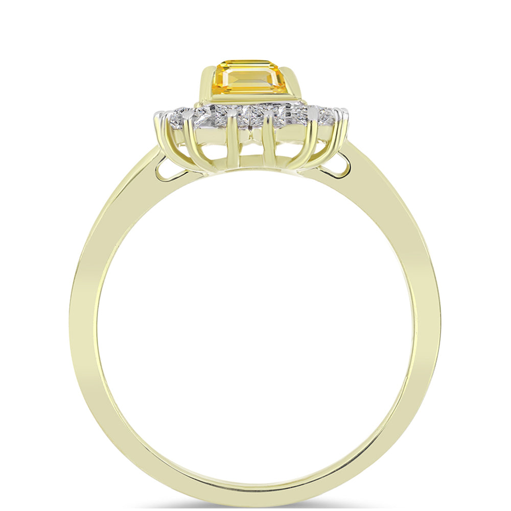 Pozlacené Stříbro 925/1000 - Prsten s Roseberským Žlutým Safírem a Bílým Topazem - Karátové číslo: 2.11. přibližná hmotnost: 3.14 gramů