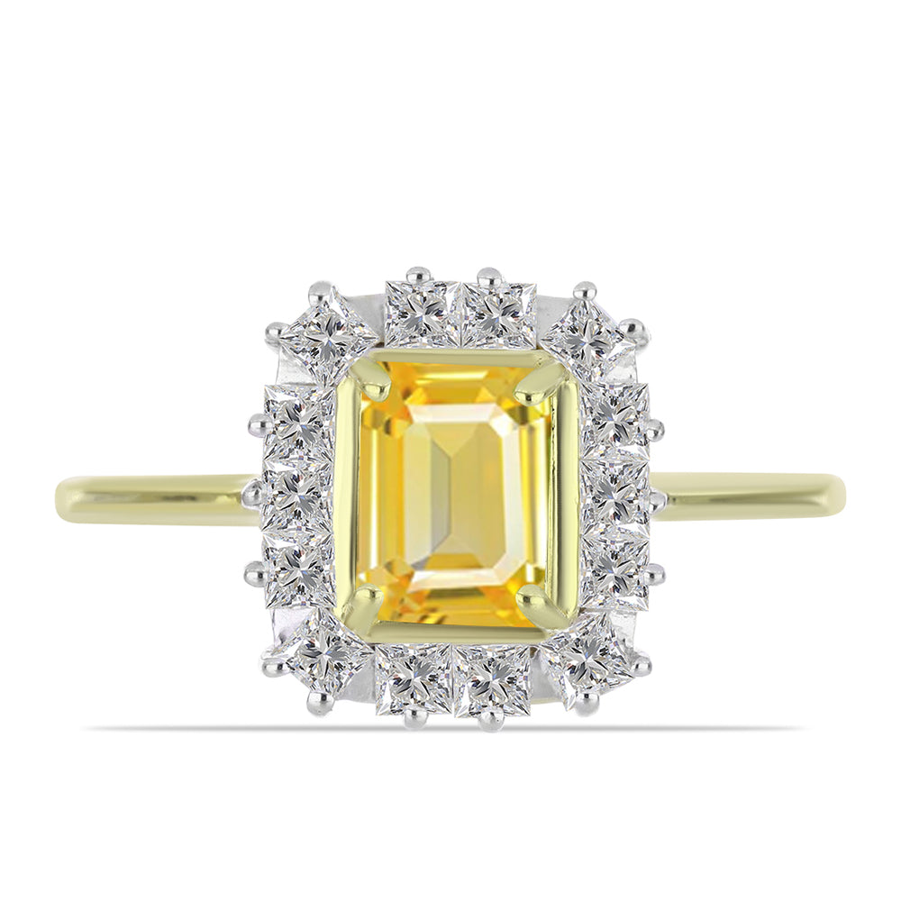 Pozlacené Stříbro 925/1000 - Prsten s Roseberským Žlutým Safírem a Bílým Topazem - Karátové číslo: 2.11. přibližná hmotnost: 3.14 gramů 3 