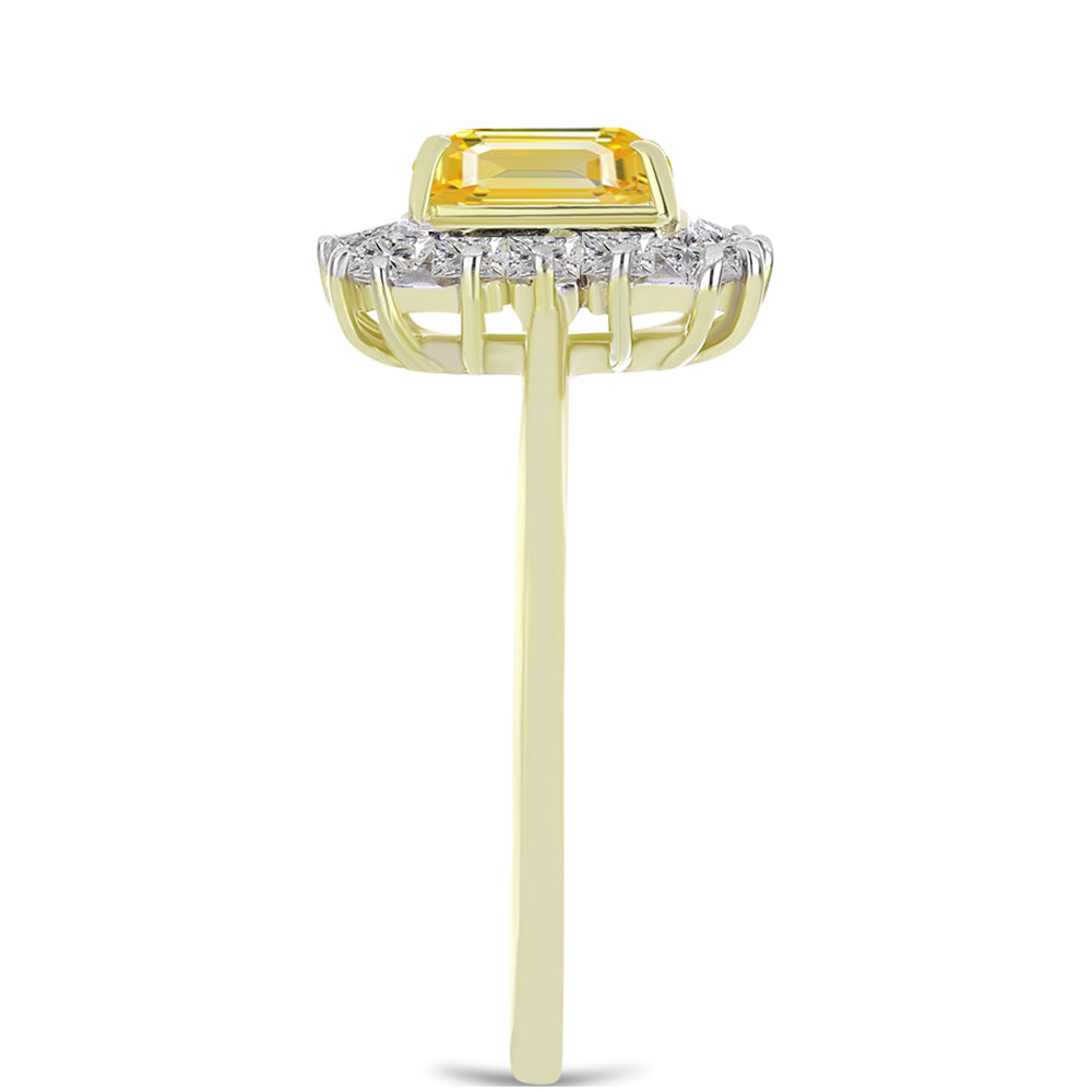 Pozlacené Stříbro 925/1000 - Prsten s Roseberským Žlutým Safírem a Bílým Topazem - Karátové číslo: 2.11. přibližná hmotnost: 3.14 gramů 4 