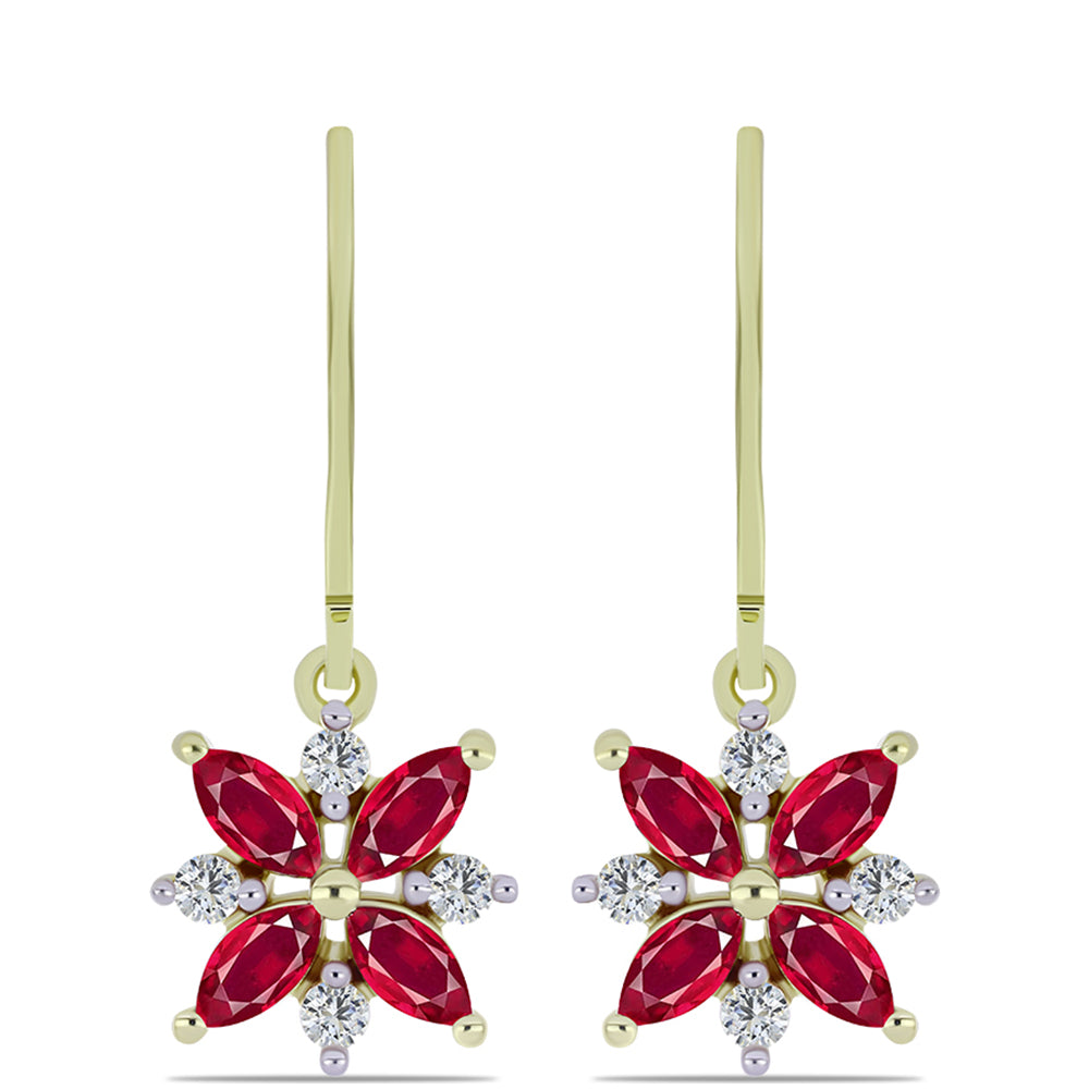 Pozlacené Stříbro 925/1000 - Náušnice s Madagaskarským Rubínem a Bílým Topazem - Karátové číslo: 2.05. přibližná hmotnost: 2.76 gramů 1 