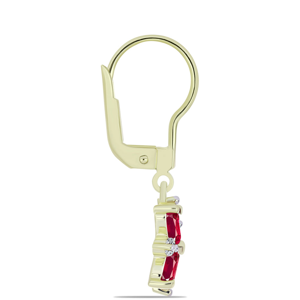 Pozlacené Stříbro 925/1000 - Náušnice s Madagaskarským Rubínem a Bílým Topazem - Karátové číslo: 2.05. přibližná hmotnost: 2.76 gramů