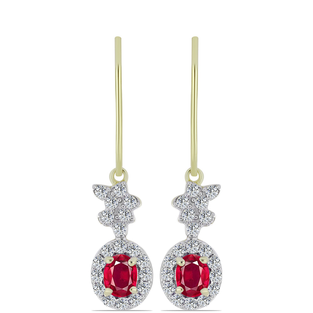Pozlacené Stříbro 925/1000 - Náušnice s Madagaskarským Rubínem a Bílým Topazem - Karátové číslo: 1.71. přibližná hmotnost: 2.66 gramů 1 