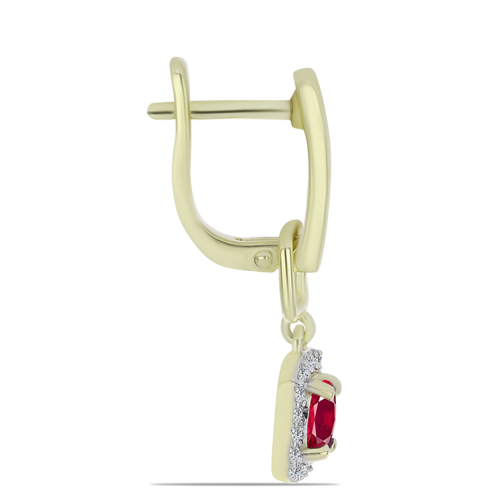 Pozlacené Stříbro 925/1000 - Náušnice s Madagaskarským Rubínem a Bílým Topazem - Karátové číslo: 1.31. přibližná hmotnost: 4.23 gramů 2 
