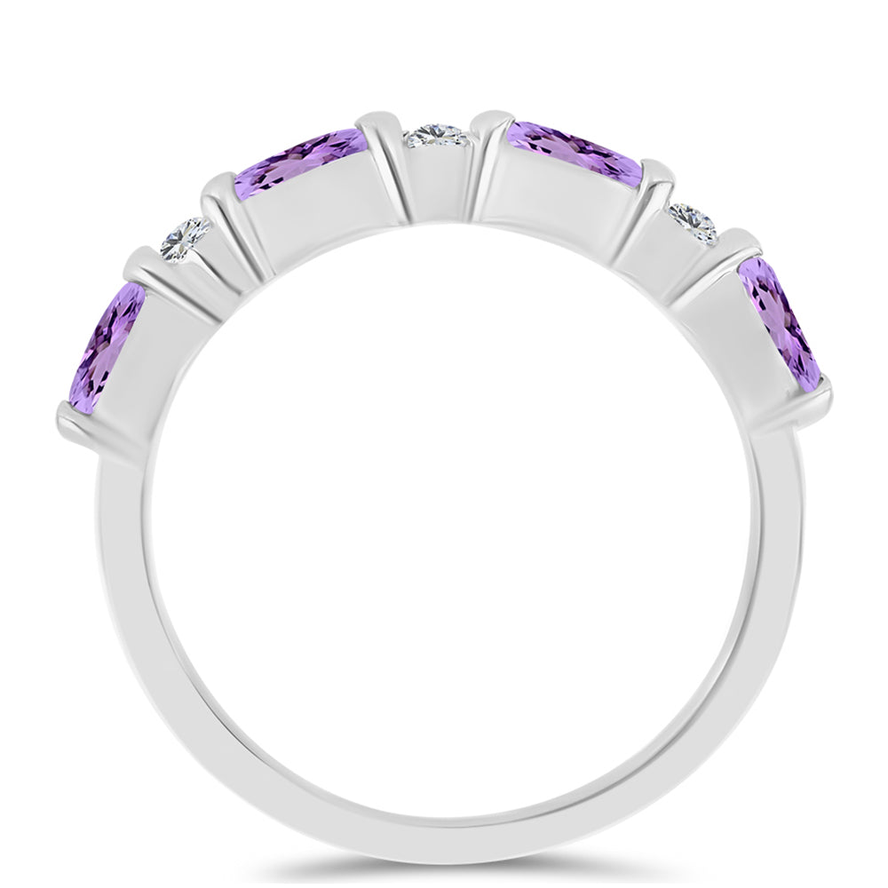 Stříbro 925/1000 - Prsten s Rose de France Ametystem a Bílým Topazem - Karátové číslo: 0.66. přibližná hmotnost: 2.19 gramů 3 