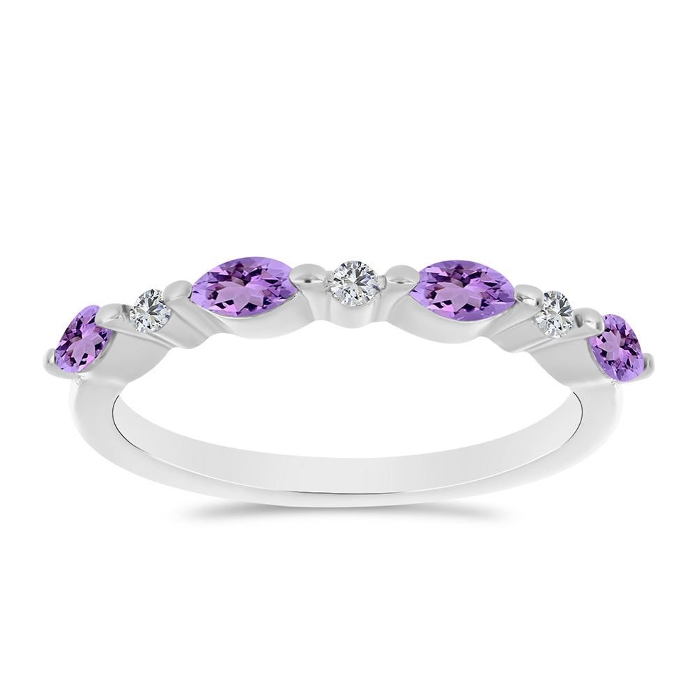 Stříbro 925/1000 - Prsten s Rose de France Ametystem a Bílým Topazem - Karátové číslo: 0.66. přibližná hmotnost: 2.19 gramů 1 