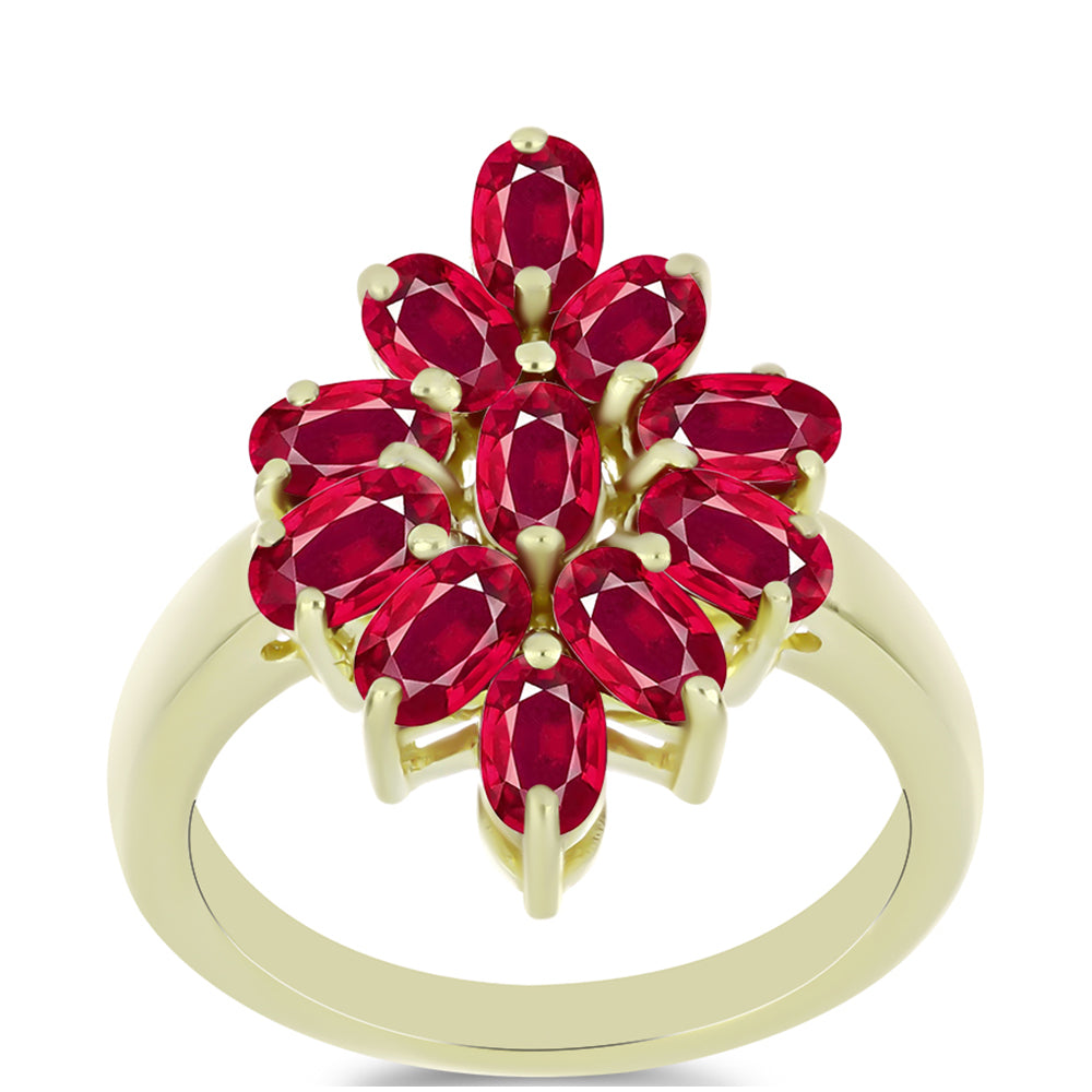 Pozlacené Stříbro 925/1000 - Prsten s Madagaskarským Rubínem - Karátové číslo: 3.38. přibližná hmotnost: 4.52 gramů