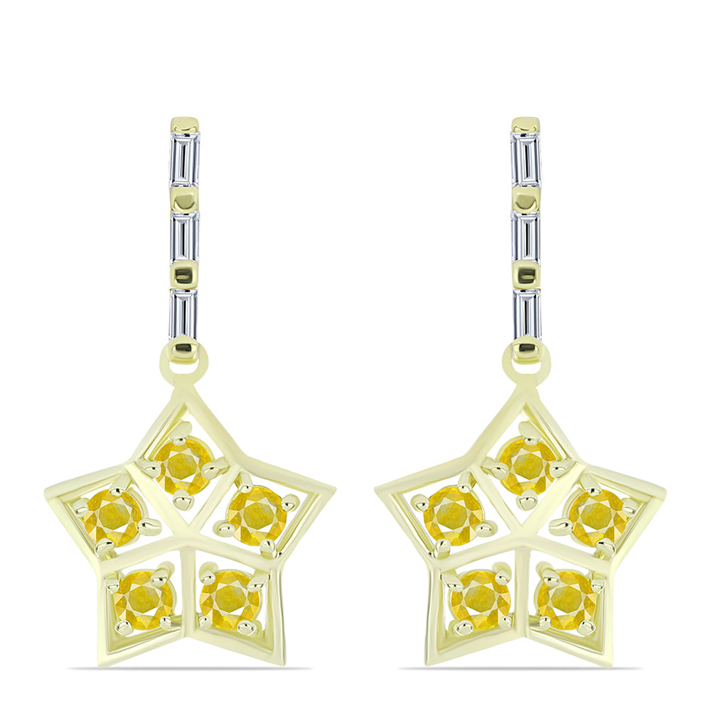 Pozlacené Stříbrné Náušnice s Roseberským Žlutým Safírem a Bílým Zirkonem 1 