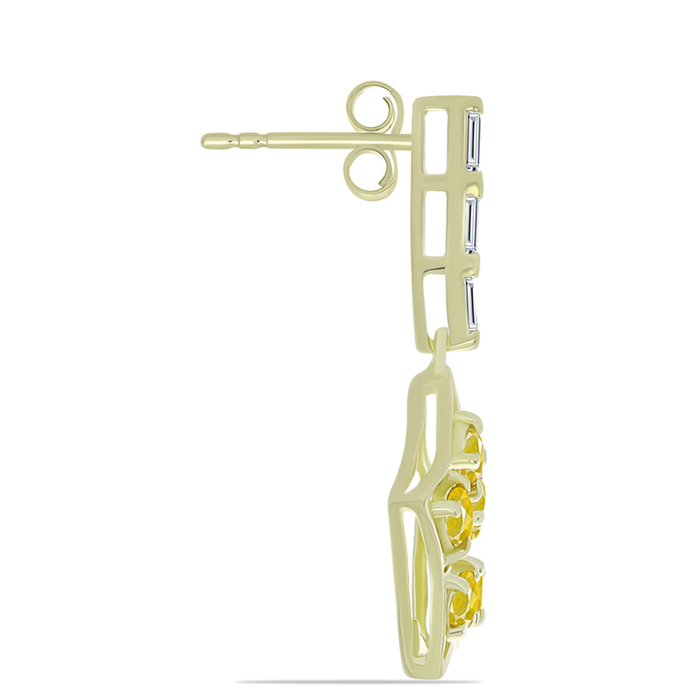 Pozlacené Stříbrné Náušnice s Roseberským Žlutým Safírem a Bílým Zirkonem 2 