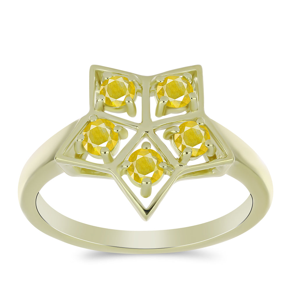 Pozlacené Stříbro 925/1000 - Prsten s Roseberským Žlutým Safírem - Karátové číslo: 0.63. přibližná hmotnost: 3.09 gramů 3 