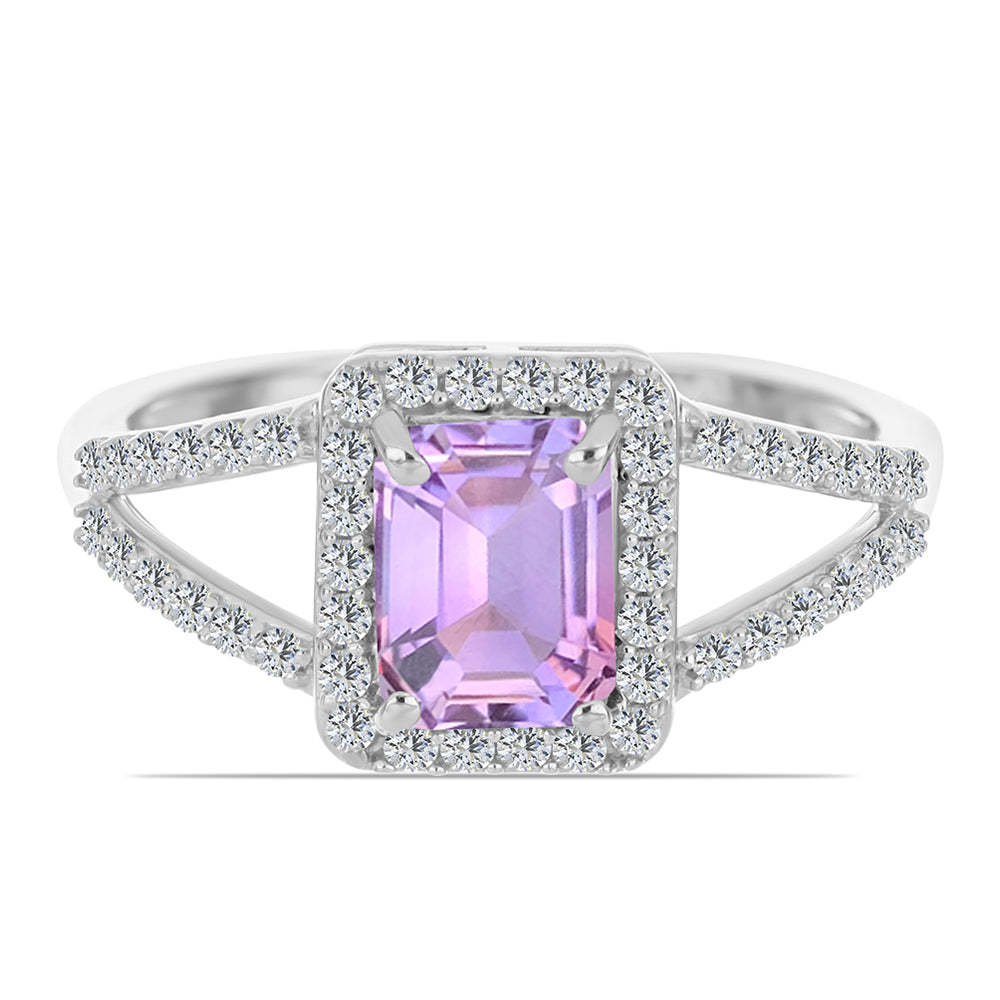 Stříbro 925/1000 - Prsten s Rose de France Ametystem a Bílým Topazem - Karátové číslo: 1.97. přibližná hmotnost: 2.96 gramů 1 